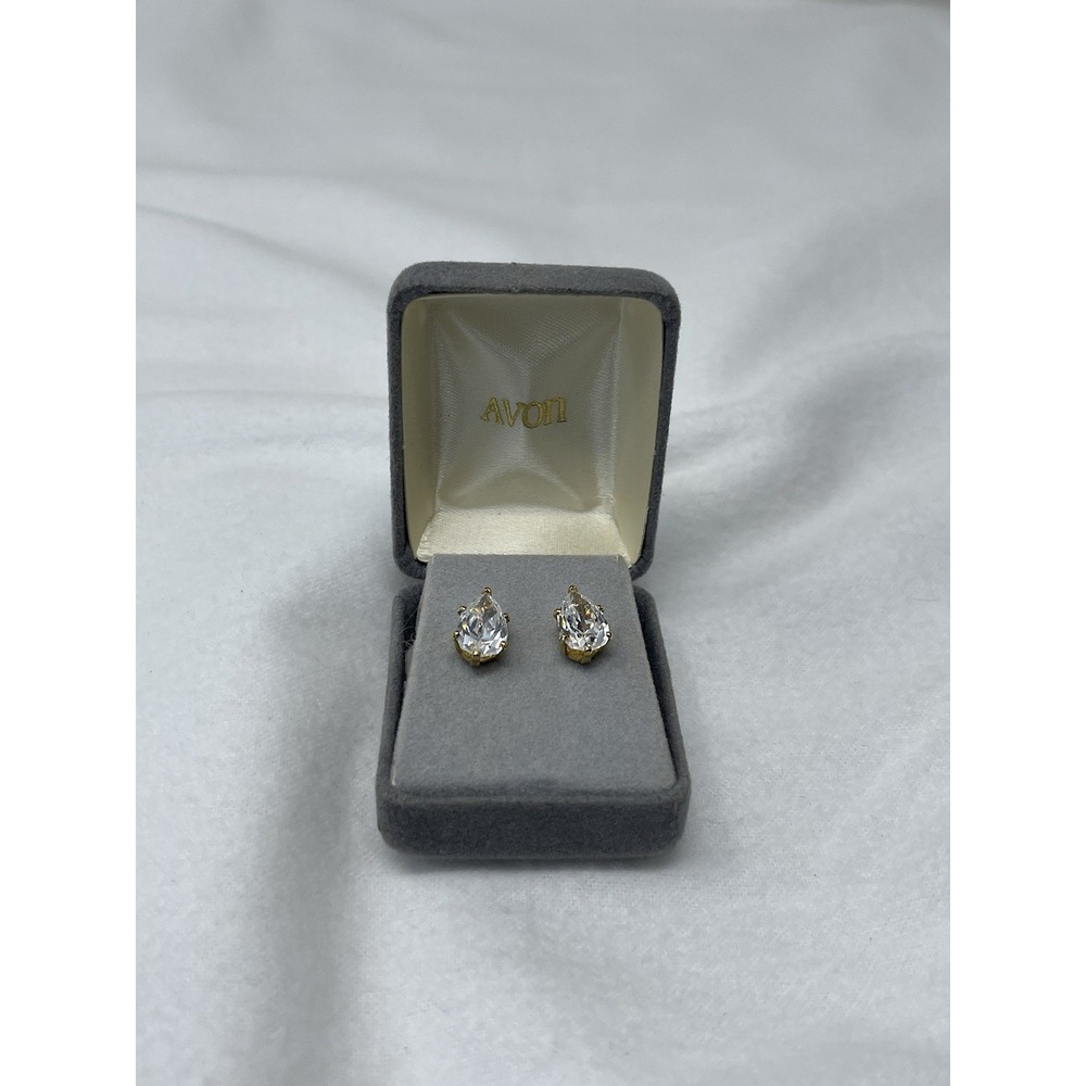 Cubic Zirconia Earrings With Gold Tone Color Vintage By Avon